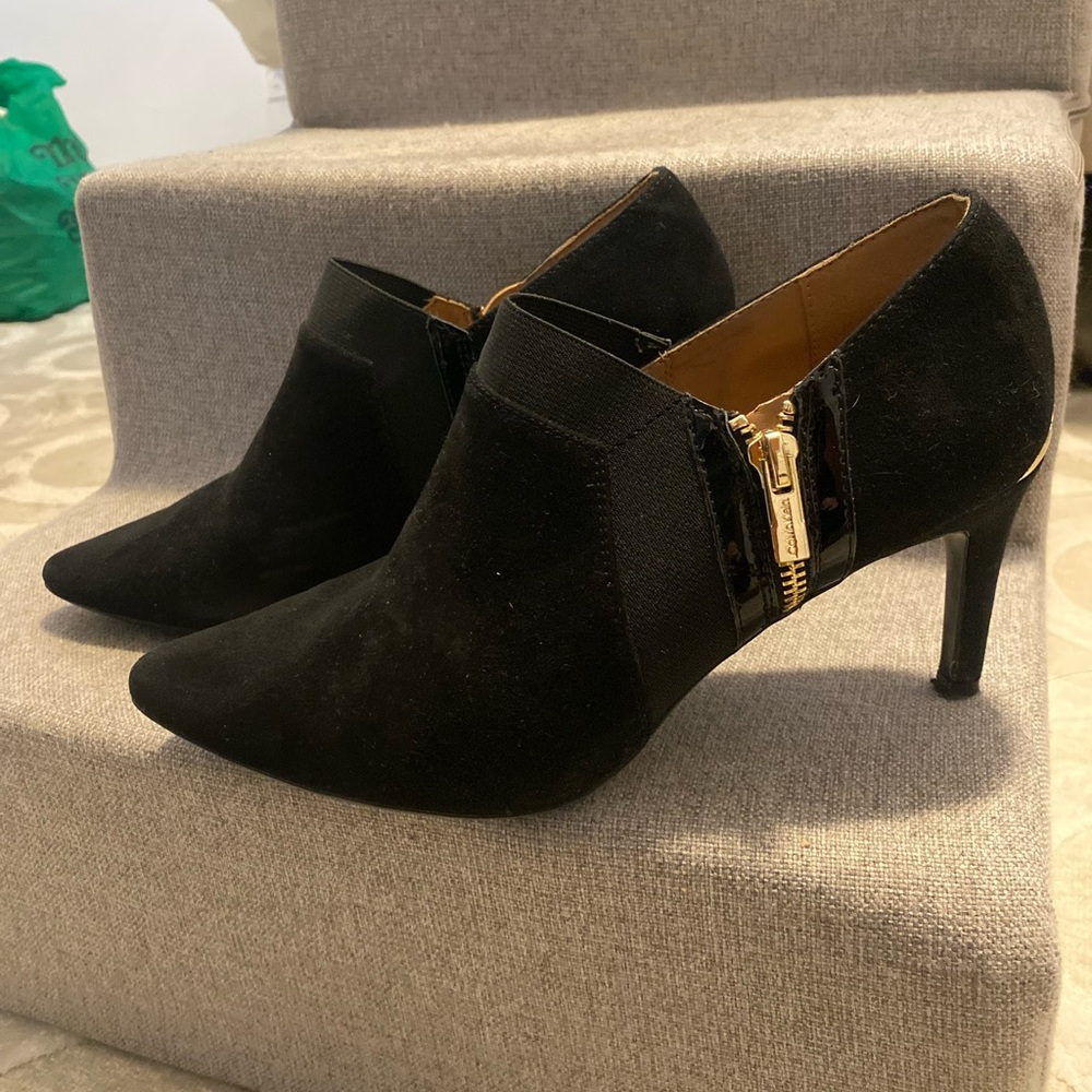 Calvin Klein Suede Low Heel Bootie